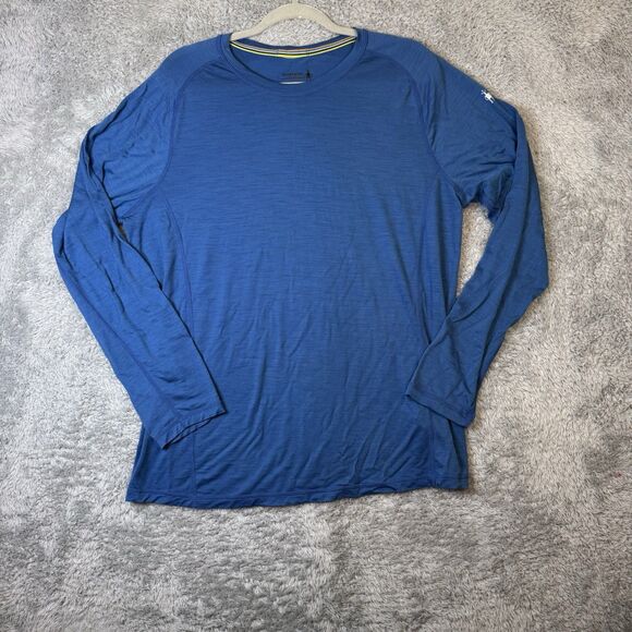 SmartWool Merino Sport 120 Wool Blend Long Sleeve Base Layer Shirt Mens L  Blue - Picture 1 of 8